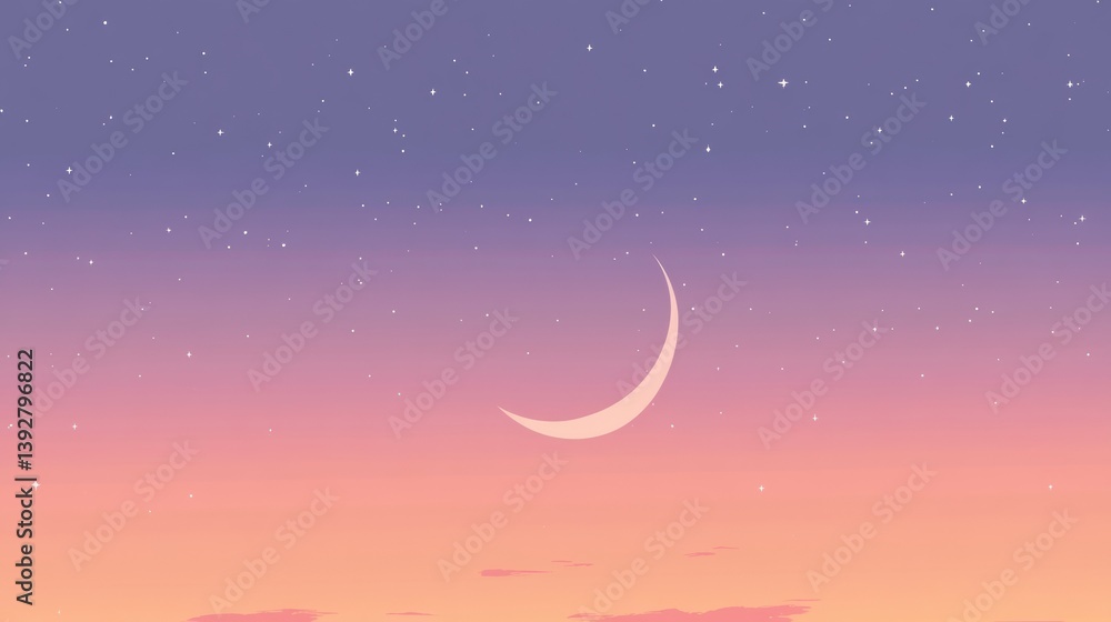 Poster dreamy gradient sky with peach and lavender hues and scattered stars creates a serene backdrop ideal