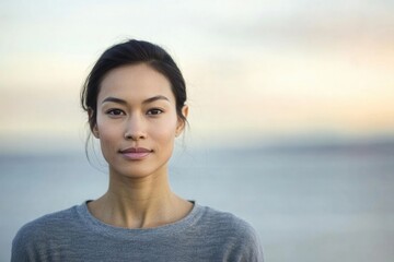 portrait of person with diverse ethnicity age or gender against blurred minimalistic background