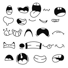 Set Retro Mouth Expressions, Vintage Hand Drawn Cartoon Comic , Face Cartoon Set Vector Graphic 