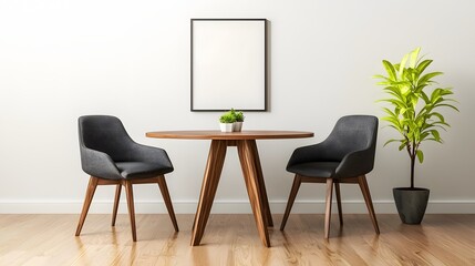 Minimalist Scandinavian Style Dining Area with Wooden Table and Accent Chairs in Bright Room