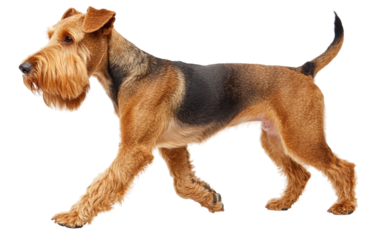Airedale Terrier with Its Distinctive Beard Standing Proudly Outdoors isolated on white background PNG