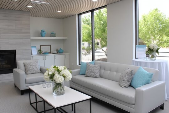 A real estate open house event with refreshments and a guide showing visitors around