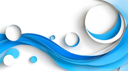 Abstract Modern Design Featuring Fluid Blue Waves and Circular Shapes on a Clean Background