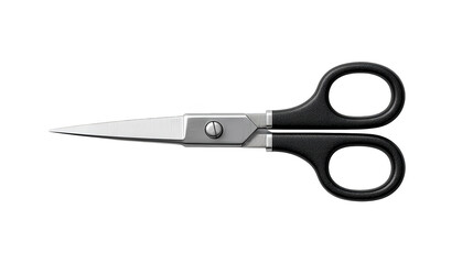 Sharp metallic scissors isolated on a black background, closeup studio shot closeup