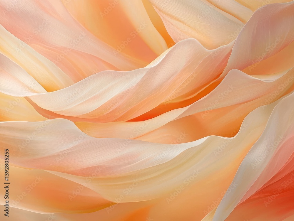 Poster abstract swirling peach and cream colored fabric textile background texture with soft folds and gent