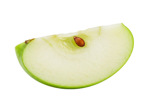 A slice of green apple with a seed on a plain background on transparent background