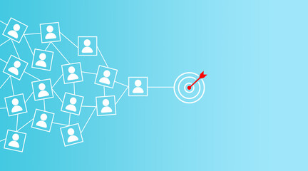 Target and a person icon in a white square frame, Represents customer focus group, Customer relationship management concept, CRM, Customer relationship management and targeted marketing strategies.