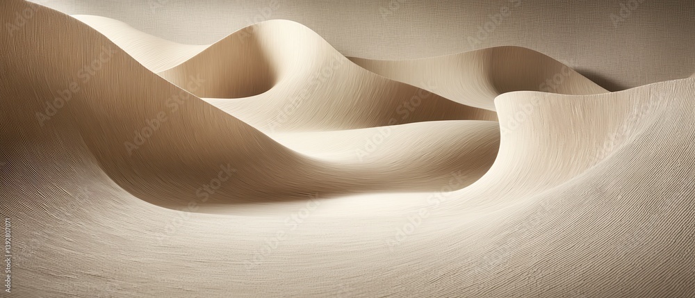 Poster Abstract beige sand dune landscape with smooth curves and subtle light and shadow creating a calming and minimalist background texture ideal for design projects.