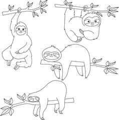 Sloth Clipart Set: Outlined Sloth Illustrations
