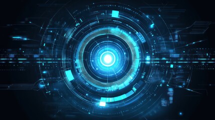 Futuristic blue glowing technology circle HUD interface.
