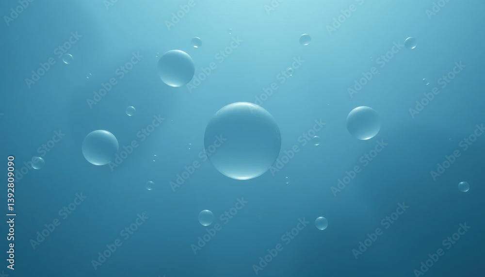 Aufkleber abstract image of floating spheres in a misty blue void, creating a serene and ethereal atmosphere.