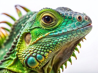 Fototapeta premium Stunning CloseUp of a Green Iguana Detailed Macro Photography Featuring Exquisite Detail and Vibrant Green Scales on a