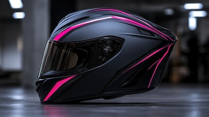 Fototapeta premium Modern, stylish motorcycle helmet with vibrant pink accents