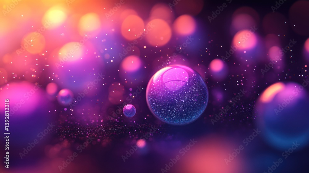 Poster abstract background with glowing spheres and bokeh.
