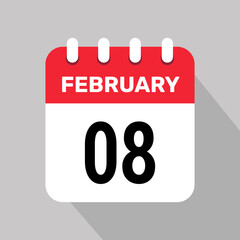 8 february calendar icon vector illustration background graphic design.