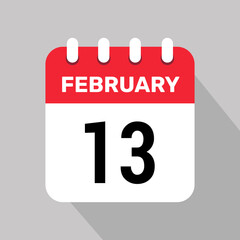 13 february calendar icon vector illustration background graphic design.