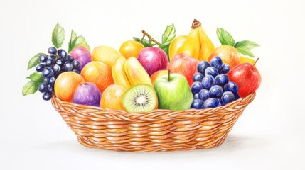 fruit basket icon doodle hand drawn. Cartoon colorful fruit basket line drawing clipart symbol. Vector illustration