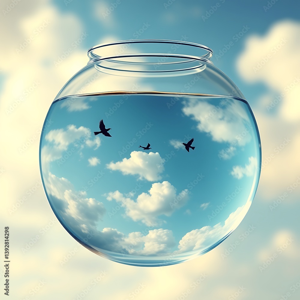 Poster surreal digital design with dreamy atmosphere and abstract elements for artistic projects