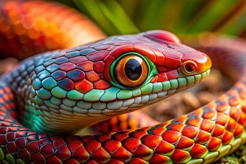 Fototapeta premium Closeup of a Striking Indian Gamma Snake Boiga trigonata in Rajasthan India A Macro Photography Masterpiece Capturing