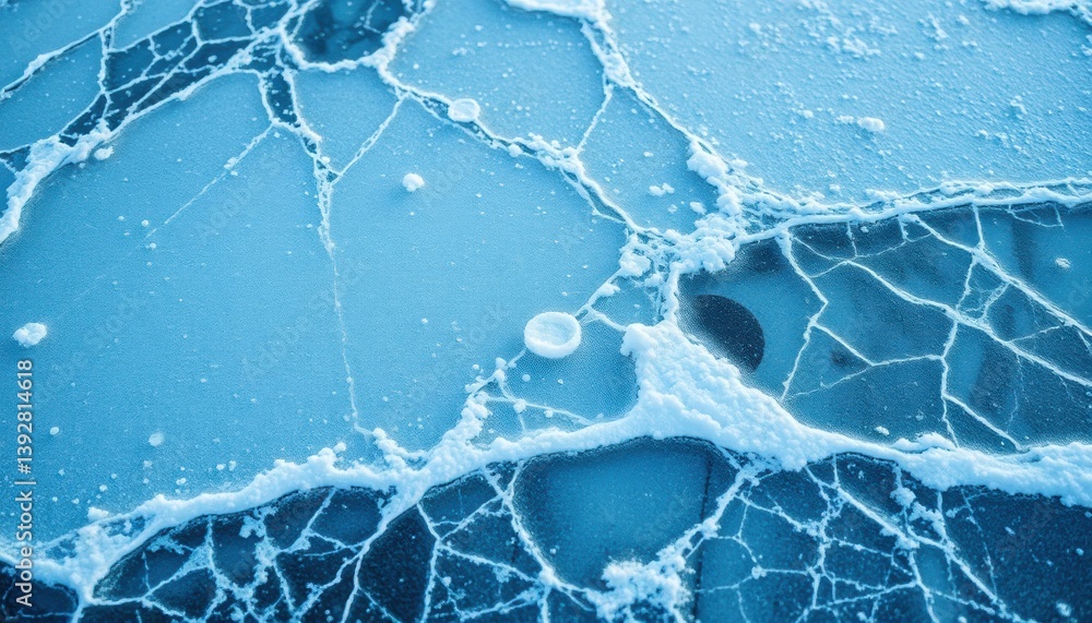 Poster Stunning High-Resolution Image of Icy Surface with Intricate Crack Patterns and Snow Layers