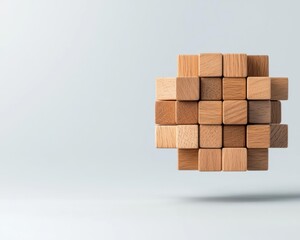 Sleek wooden 3D cube puzzle with precisely cut modular parts for a stylish modern design