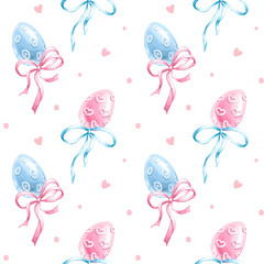 Seamless pattern with Easter eggs. Watercolor illustration 