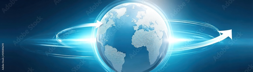 Poster a glowing representation of earth surrounded by dynamic lines, symbolizing connectivity and global m