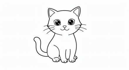 cat cartoon outline isolated on white background - for coloring page