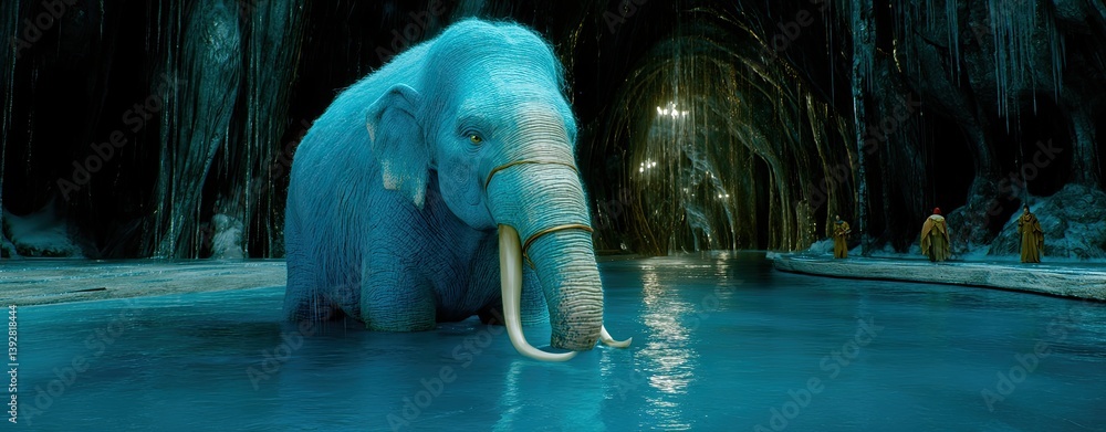 Poster realistic representation of mythological hindu creatures depicted in an enchanting water setting wit