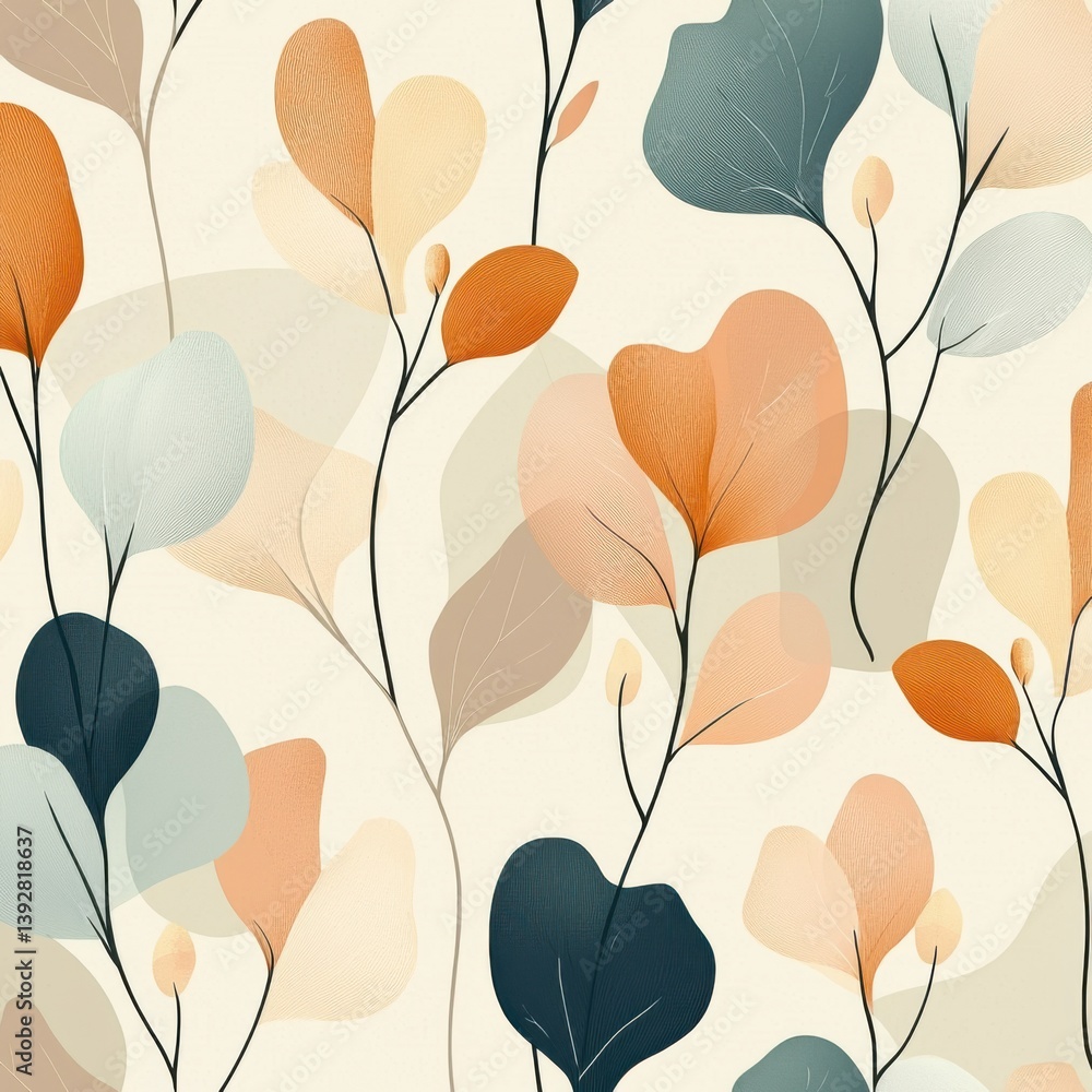 Poster a seamless pattern features delicate pastel-colored leaves and branches creating a calming and elega