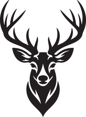 Vector illustration of a deer head with large antlers, perfect for tattoo or logo design