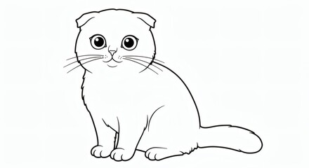 cat cartoon outline isolated on white background - for coloring page