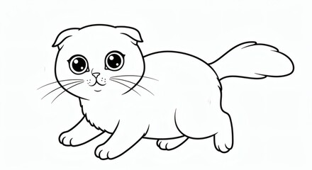 cat cartoon outline isolated on white background - for coloring page