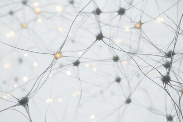 A close-up image of a network of interconnected neurons, with glowing synapses transmitting signals between them, against a white background