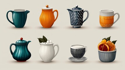 Pixel Art Teapot and Creamer Collection Eight Ceramic Designs