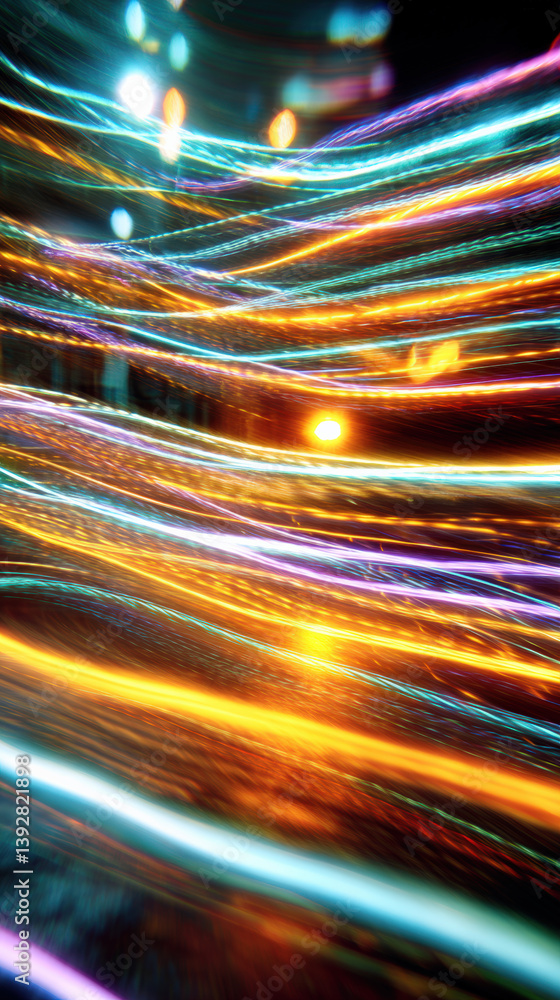 Aufkleber vibrant light trails create a dynamic abstract pattern against a dark background, showcasing the ene