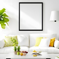 Bright And Cozy Minimalist Living Room With White Sofa And Decorative Pillows In Modern Interior