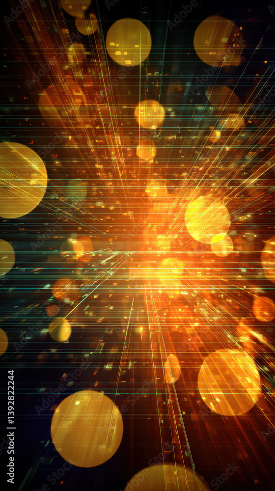 Poster colorful abstract background featuring glowing orbs and dynamic lines representing movement and ener