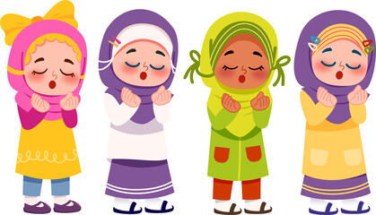 Adorable Diverse Girls in Hijabs Singing in Unison