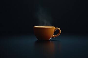 Obraz premium A minimalist shot of a single cup of coffee, rich in color, resting on a smooth black background. The steam rises from the cup, adding warmth to the scene