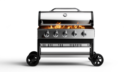 Barbecue Grill with Flames on Transparent Background