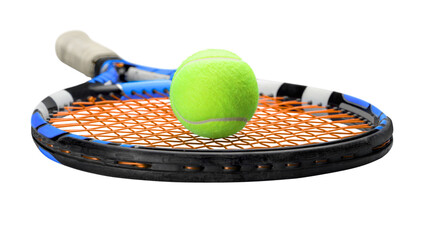 A tennis racket and ball with sports equipment isolated on a transparent background for recreation and competition.