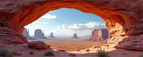 Fototapete Arizona Scenic Desert Arch Framing Monument Valley's Iconic Buttes & landscapes  © jack