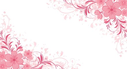 Pink floral border with white background