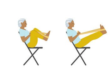 Fototapeta premium a women doing Chair-assisted Leg Stretch exercise - Flat illustration on white background.
