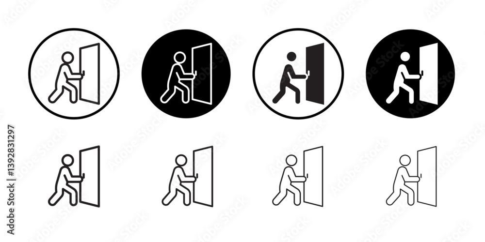 Poster person push the door icon vector logo set collection for web app ui
