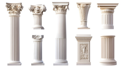 Fototapeta premium Collection of architectural columns in various styles (Doric, Ionic, Corinthian),