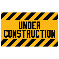Under construction sign warning banner image with isolated on white background template for construction site and website. Vector illustration