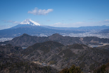 very beautiful landscape view of fuji mountain from top view that we can see mountain ridge ,sea...