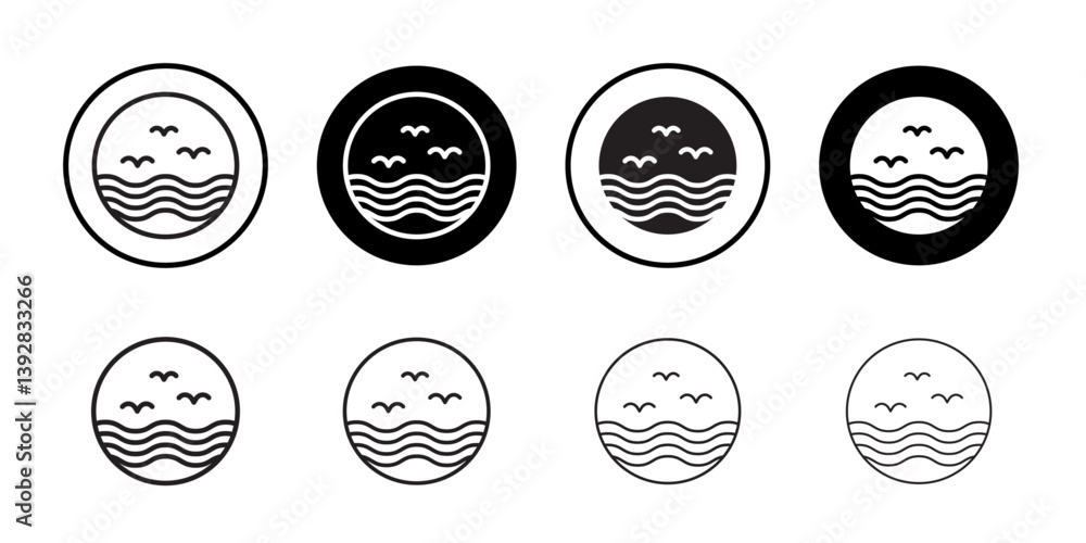 Poster sea with seagull icon vector logo set collection for web app ui